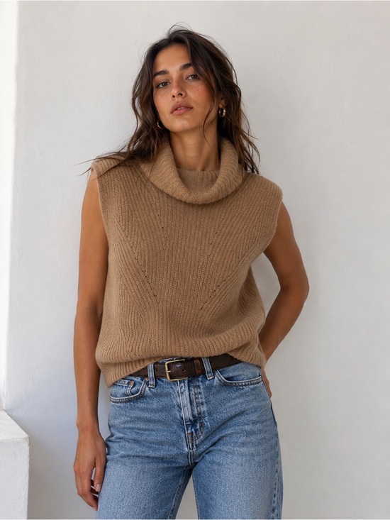 Madewell Sweaters - Madewell 100% Merino Wool Sleeveless Turtleneck Sweater Vest Brown Size S